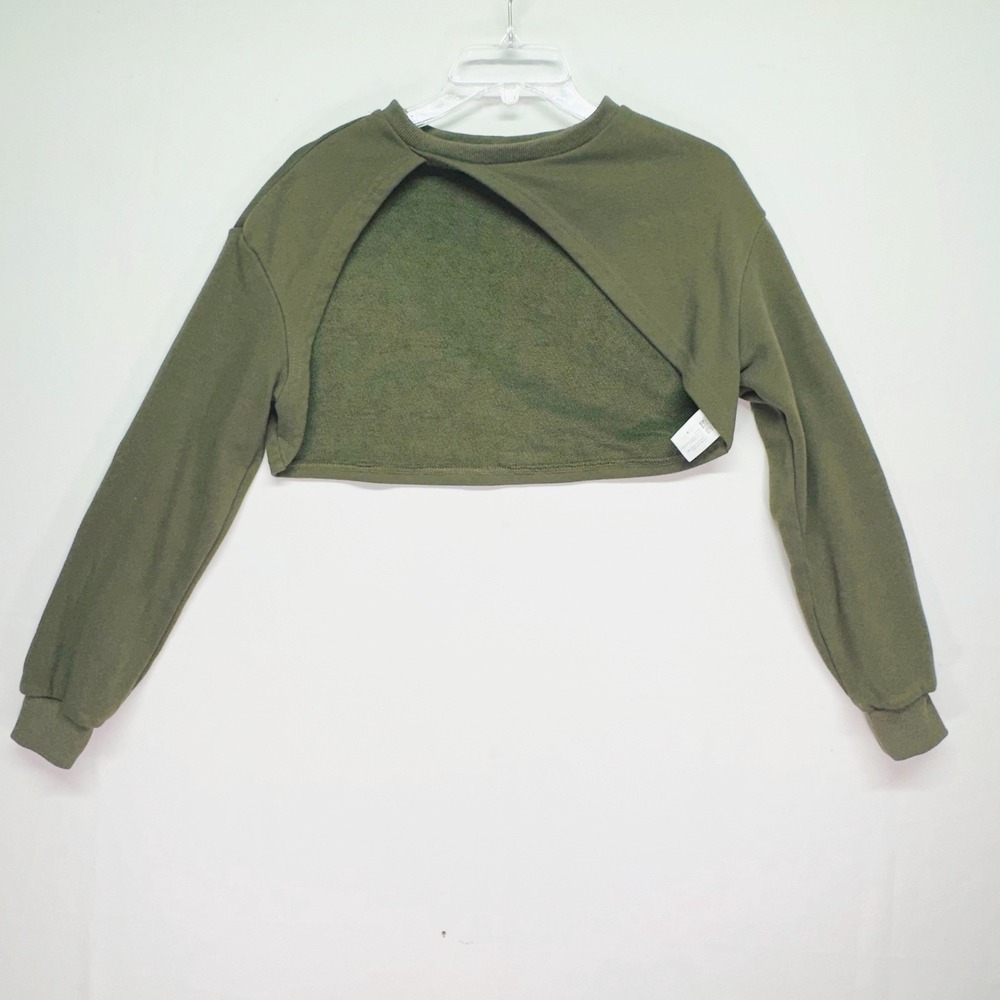 Cider Olive Green Ultra Cropped Cutout Sweatshirt Crew Neck‎ Womens XS